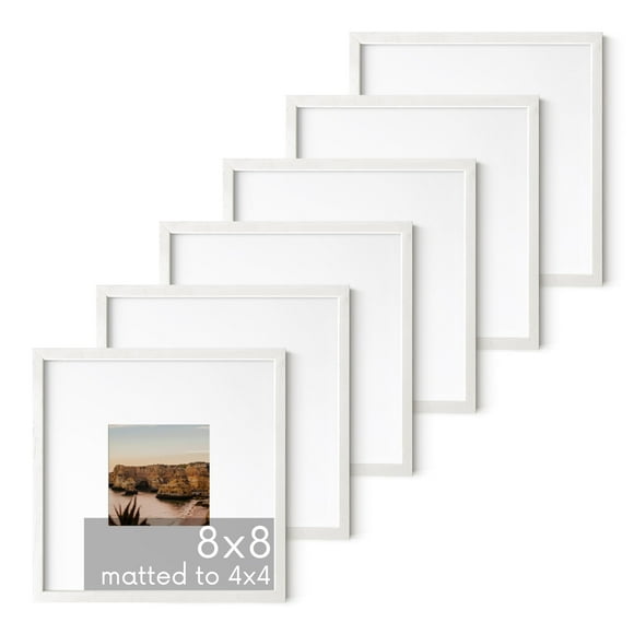 HAUS AND HUES Solid Oak Wood 8 x8 Picture Frames Matted to 4 x4 Set of 6-8x8 White Gallery Wall Frame Set, Square Picture Frames 8x8, Square White Wooden Picture Frames, White Photo Frame Se
