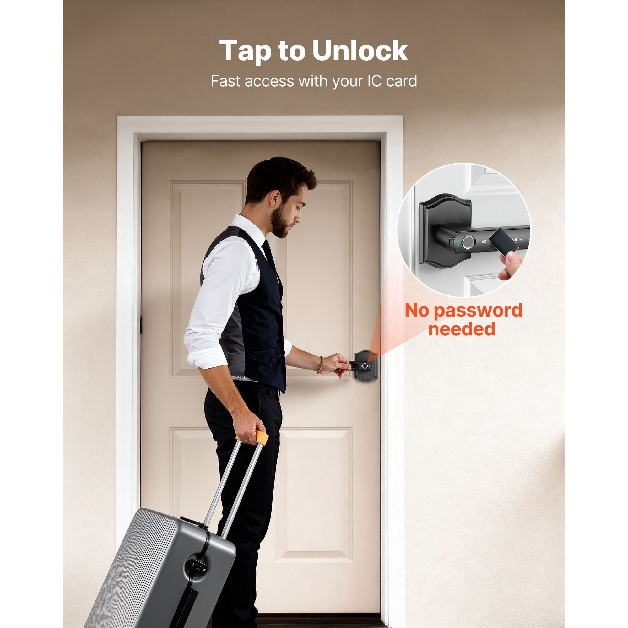 Fingerprint Door Lock Set, Electronic Biometric Knob with Auto-Locking, One-Time Code, Anti-Peeking Password, IP55 Waterproof, Easy Installation for Home and Apartment