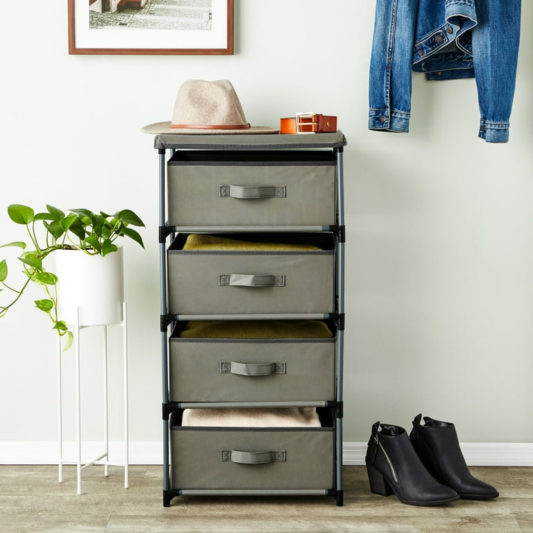 4 Tier Tall Closet Dresser with Drawers Clothes Organizer and Small Fabric Storage for Bedroom Gray