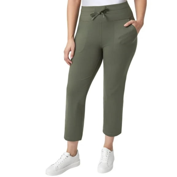 Mondetta Women's Moisture Wicking High Rise Drawstring Capri Pant (US, Alpha, Medium, Regular, Regular, Tea Leaf (Green))