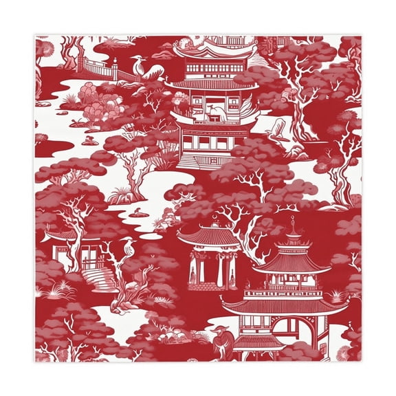 Elegant Red and White Chinoiserie Tablecloth 
