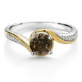 thumbnail image 2 of Gem Stone King 925 Silver and 10K Yellow Gold Ring Round Brown Smoky Quartz and Moissanite (0.85 Cttw, Size 9), 2 of 3