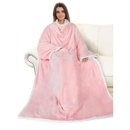 Catalonia Wearable TV Blanket with Sleeves Arms Warm Micro Plush Sherpa Fleece for Adult Large Wrap Throw Robe 72 x 55”
