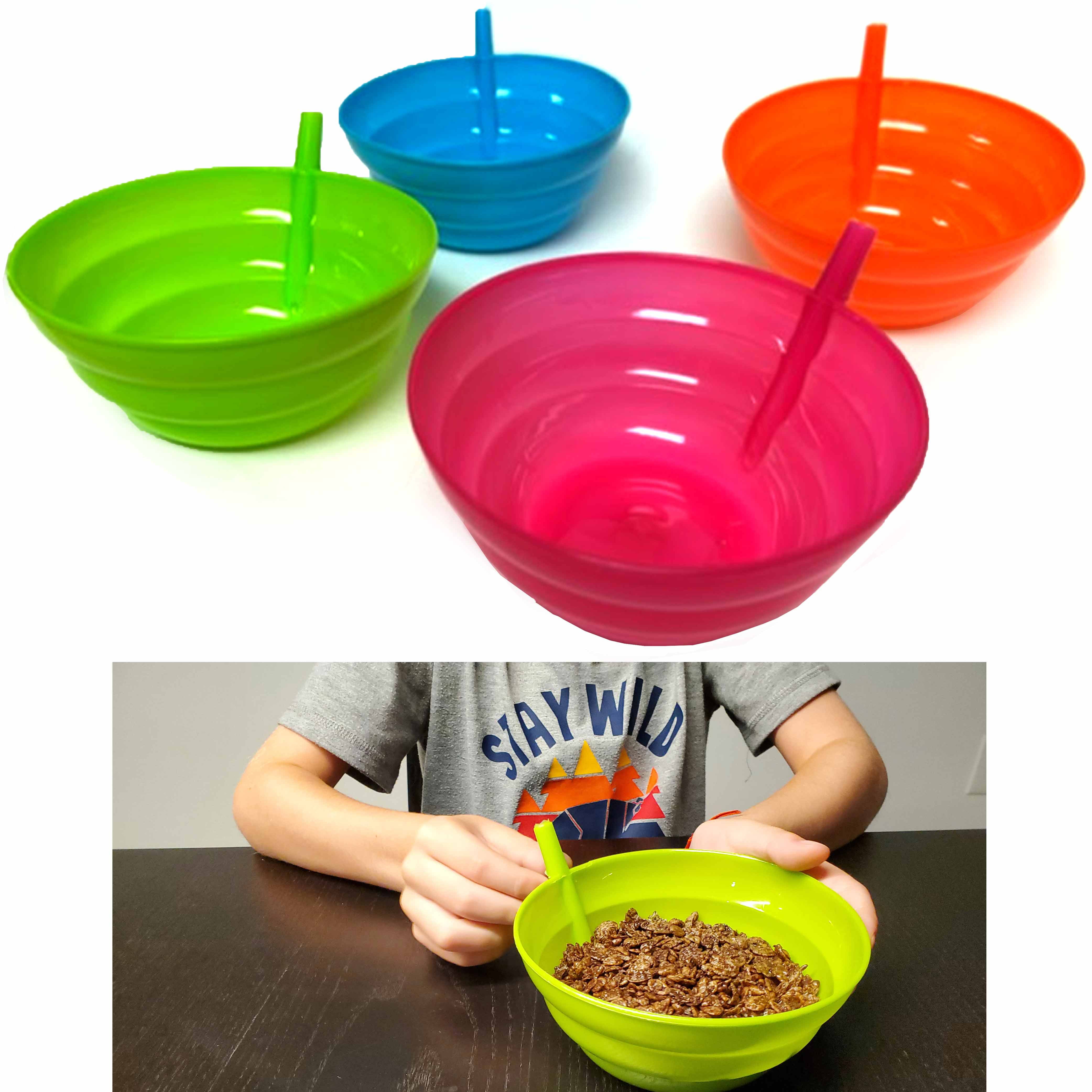 SipABowl 14oz 4pk BPA Free Straw Bowls Kids Sip Every Drop Cereal