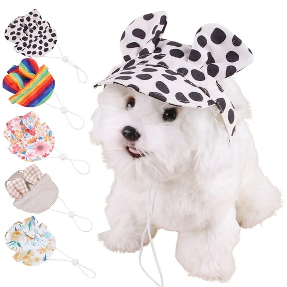 Harikaji Dog Baseball Cap with Ear Holes, Pet Sun Hat for Puppy Doggie Doggy Cats Adjustable Drawstring Waterproof UV Protection Black Dot S