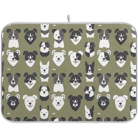 Dogs Green Dish Drying Mats, Reversible Coffee Mat, Microfiber Dish Drying Rack Mat for Kitchen Countertop Decor 18 x 24 Inches