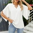 thumbnail image 2 of cfhntfmh Dressy Casual Shirts for Women Formal Petal 3/4 Sleeves Work Tops Loose Casual Summer V Neck Tunic T-Shirts, 2 of 6