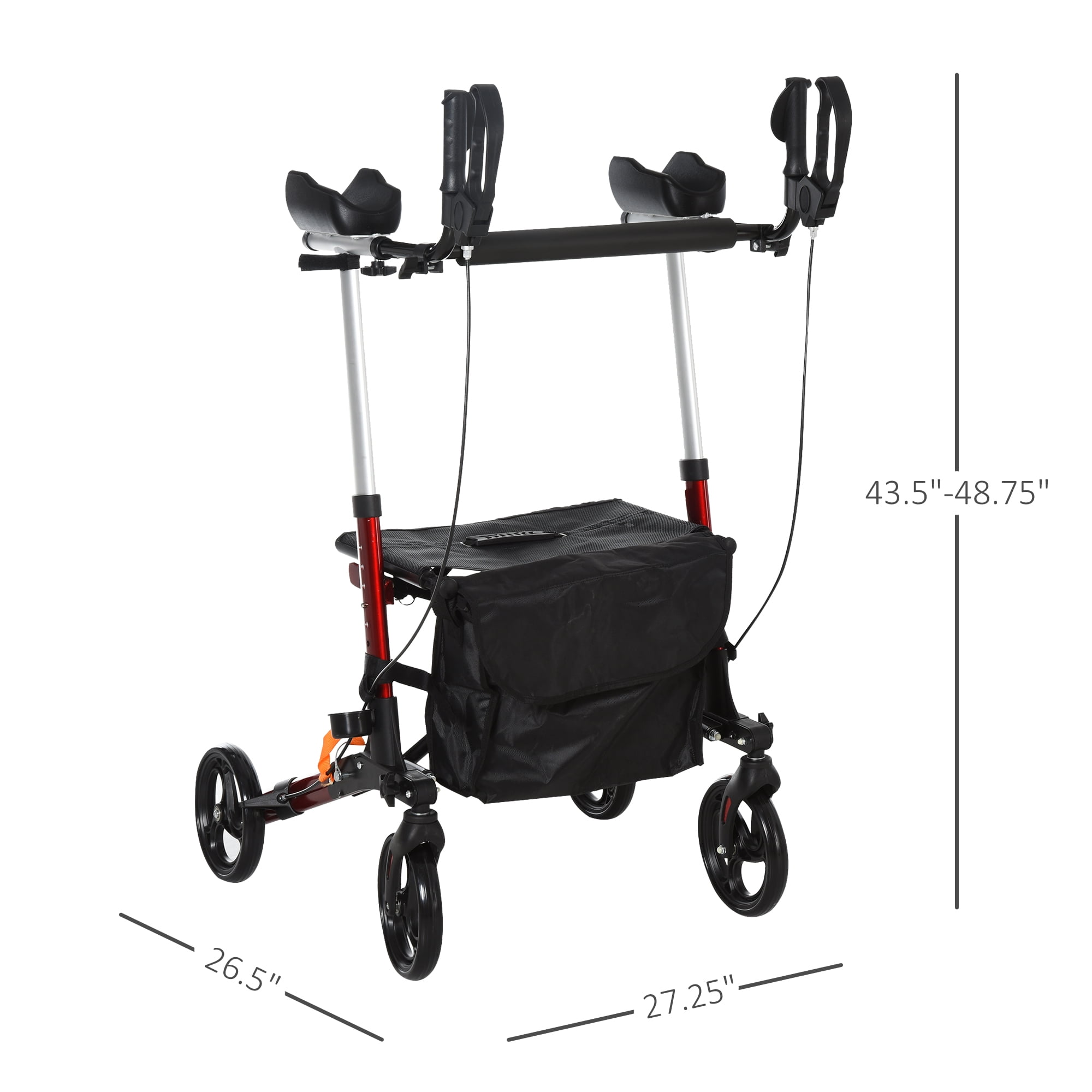 Buy Folding Rollator Walker with Seat and Bag, Wheeled Rolling Medical Height Adjustable