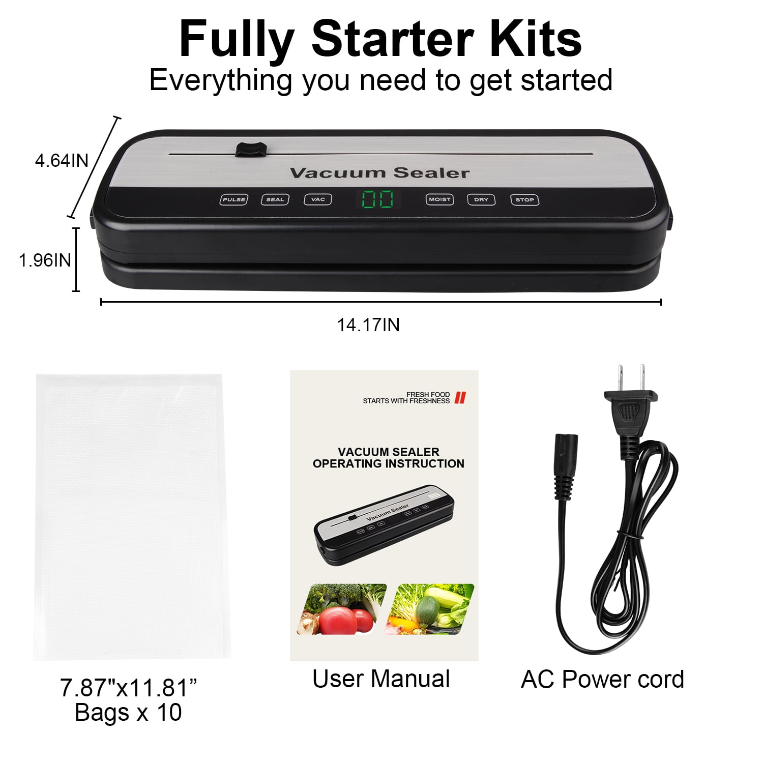 AndHot Vacuum Sealer Machine,Food Vacuum Sealer Machine Automatic Air Sealing for Food Storage, Build-in Cutter, Pulse Function,Dry and Moist Food Modes with 10 Pcs Seal Bags for Camping, Kitchen