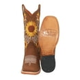 thumbnail image 4 of Women’s Square Toe Leather Cowgirl Cowboy Boot Sunflower Floral Embroidered Western Boots, 4 of 5