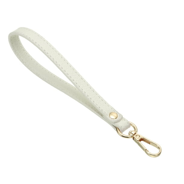 Llavero de cuero PU Uxcell, soporte de llaves con cierre de anillo dorado metálico anti pérdida para billetera o bolso, Blanco