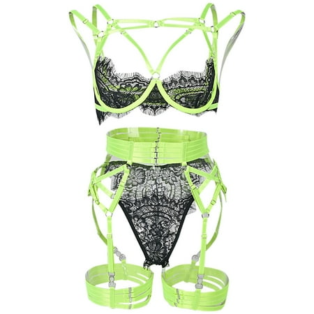 

Exotic Underwear Patchwork Hollow Out Interwoven Lace Up Gathered Bare Bra Lingerie Sleepwear Chemise Nightwear
