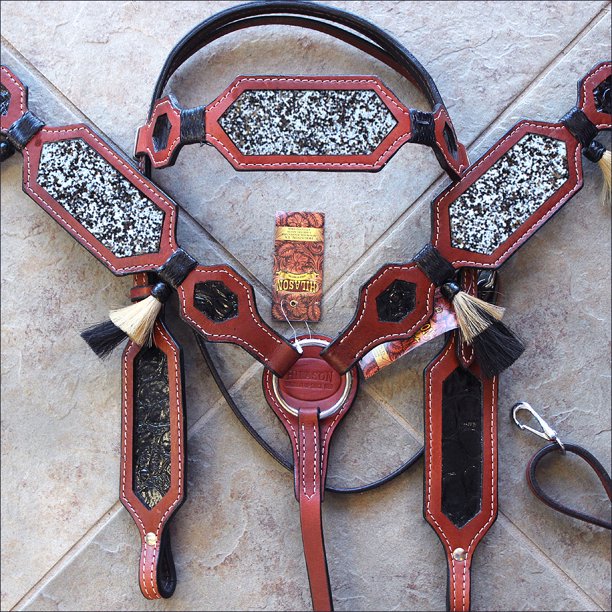 Western Horse Headstall Breast Collar Set Tack American Leather Silver