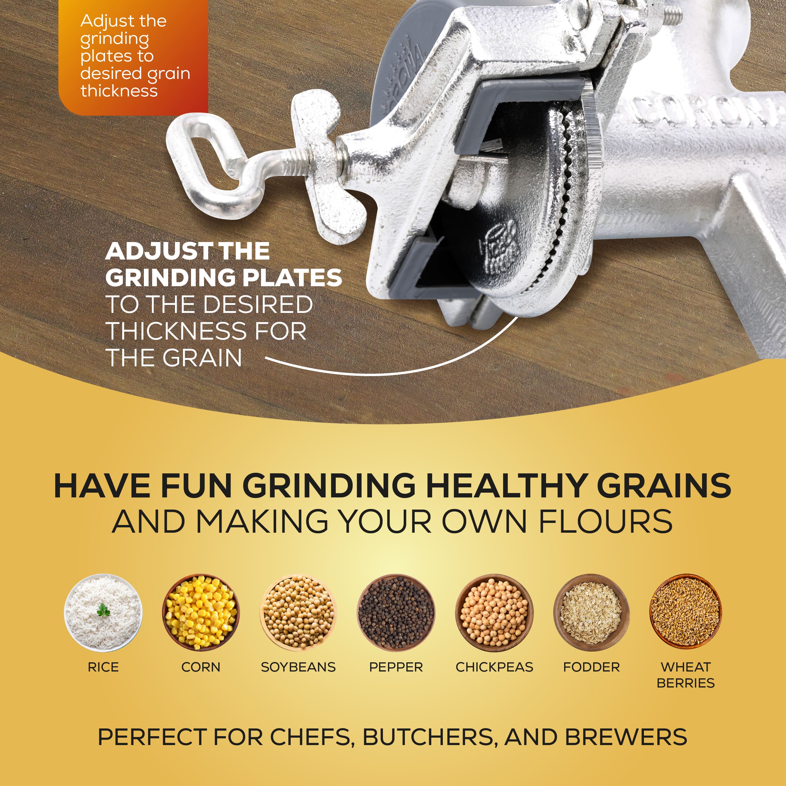 Corona Cast Iron Manual Corn and Grain Grinder with Low Hopper