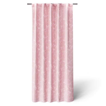 Mainstays Kids Pink Ribbons Sheer Overlay Blackout Rod Pocket with Back Tabs Single Curtain Panel  38  W x 63  L
