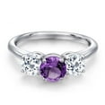 thumbnail image 3 of Gem Stone King 925 Sterling Silver Purple Amethyst and White Topaz Engagement Ring for Women | 2.20 Cttw | Round 6MM | Gemstone February Birthstone | Size 8, 3 of 6