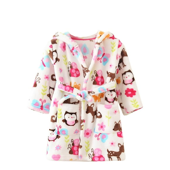 TOLLION Peignoir à Capuche pour Tout-Petits/enfants Peignoir en Polaire Douce Pyjamas pour Enfants Peignoir en Peluche pour Bébé (Oiseau, 4T)