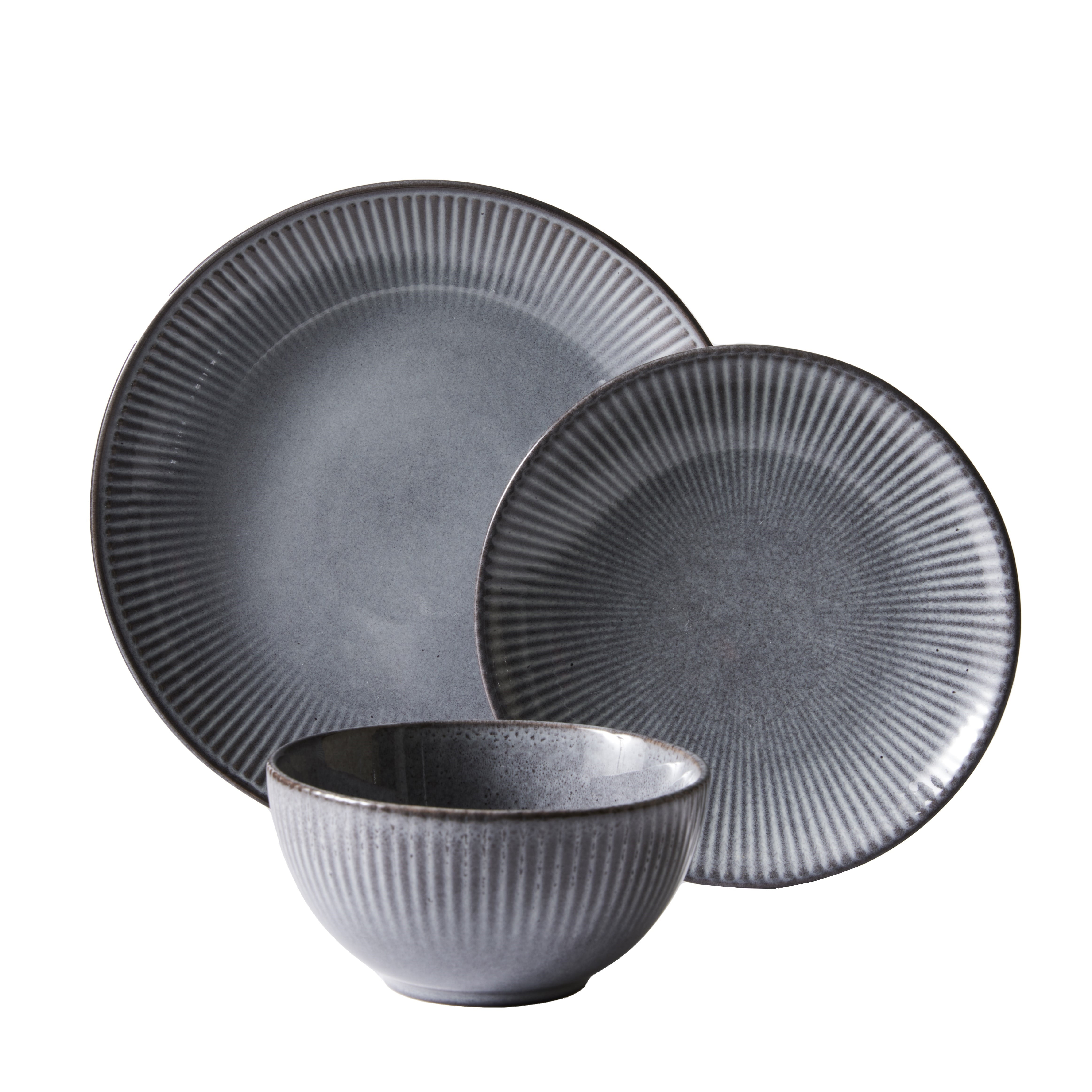 (2 pack) Better Homes & Gardens Sawyer 12-Piece Stoneware Dinnerware Set Grey