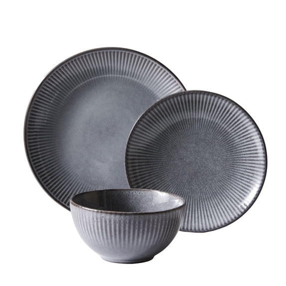 (Open Box) Better Homes & Gardens Sawyer 12-Piece Stoneware Dinnerware Set Grey