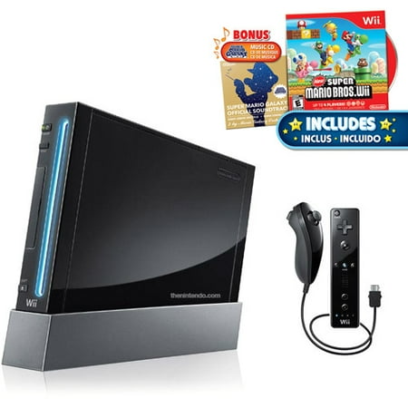 Nintendo Black Wii w/ New Super Mario Brother's and Music CD