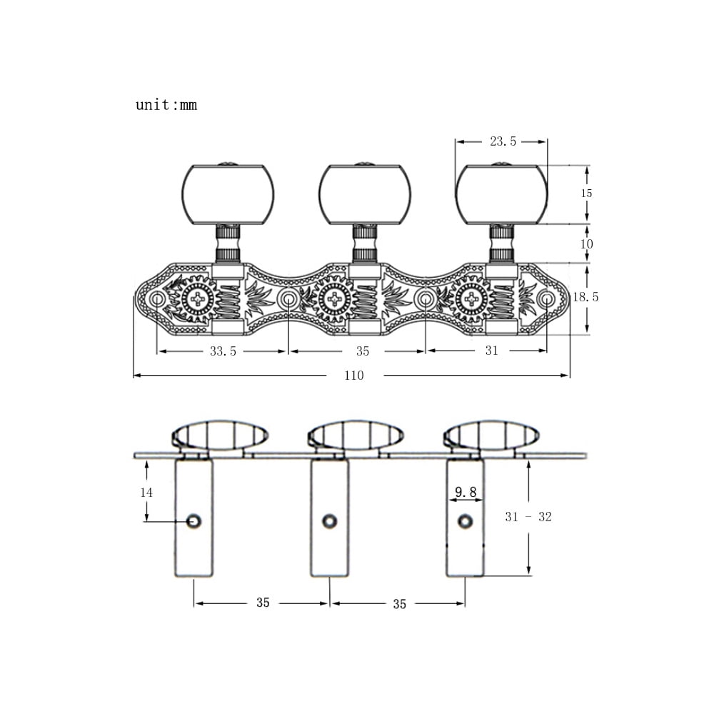 Carevas 1 Pair 1:18 Black Classical Guitar Tuners Machine Heads Tuning Pegs for Classical Guitar or Flamenco Guitar