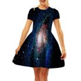 thumbnail image 1 of WILLBEST Robes pour Femmes Robe Décontractée Ciel Étoilé Imprimé Numérique Ligne A Manches Courtes T-Shirt Robe Jupe, 1 of 3