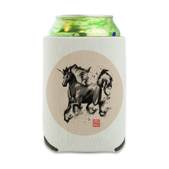 Unicorn Traditional Chinese Ink Painting Can Cooler - Drink Sleeve Hugger Collapsible Insulator - Beverage Insulated Holder