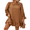 Caramel, variant on Cuteduck Women's Fall Casual Long Sleeve Dress Ribbed Round Neck Loose Boho Midi Ruffle Dress S-2XL