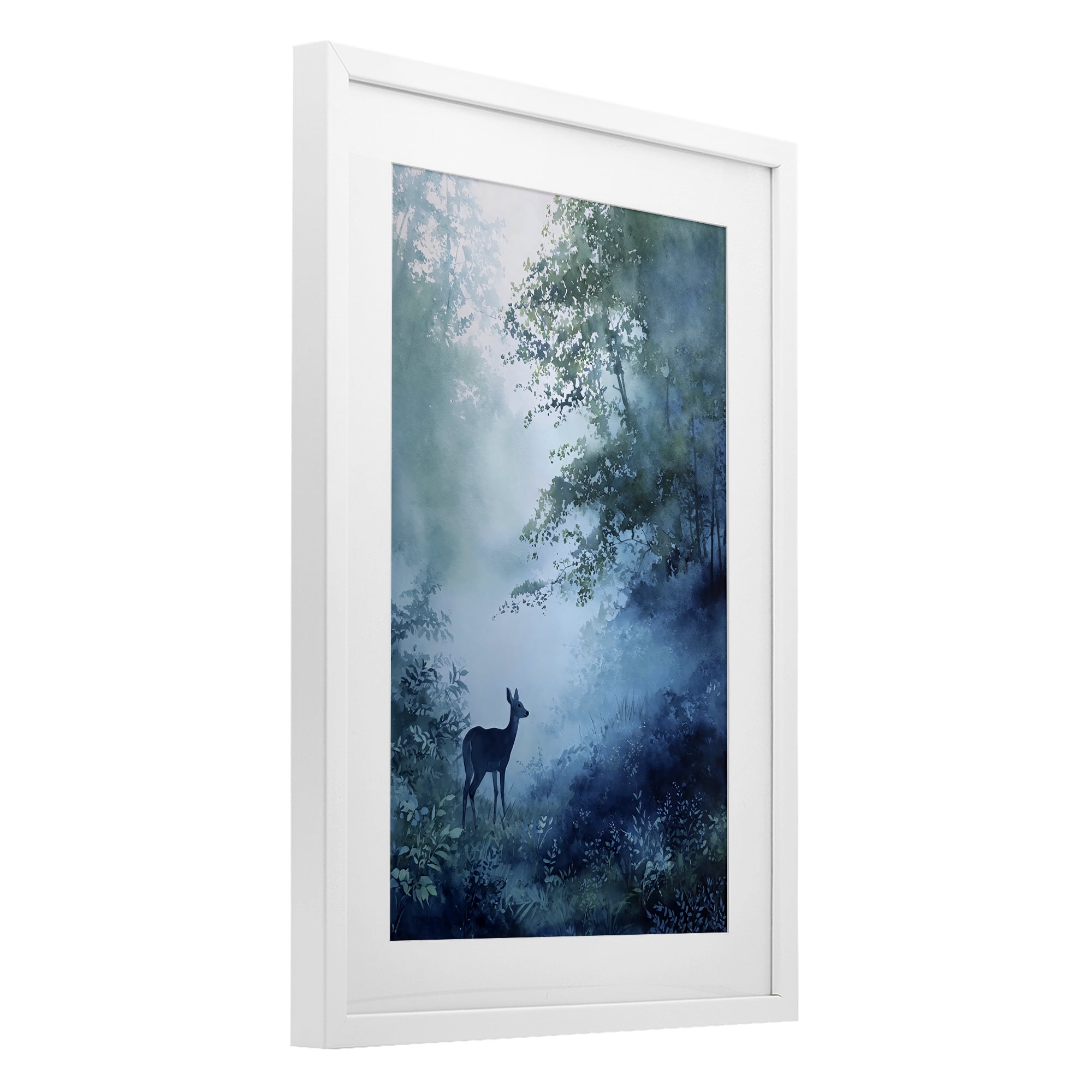 Stupell Industries Blue Dawn Deer in Mist White Framed Print Under Glass, design by Franklyn Gregory
