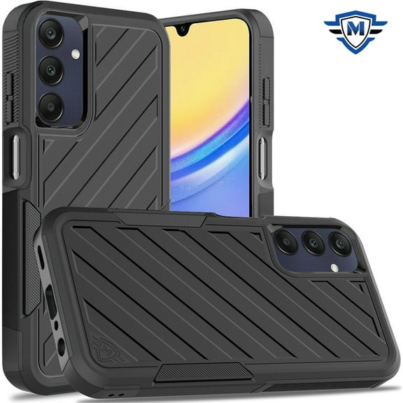 Designed for Samsung Galaxy A15 5G Premium Design Hybrid lined Shockproof Rugged Textured 2in1 Hard PC & Silicone TPU Non Slip Tough Phone Case Cover [Black]