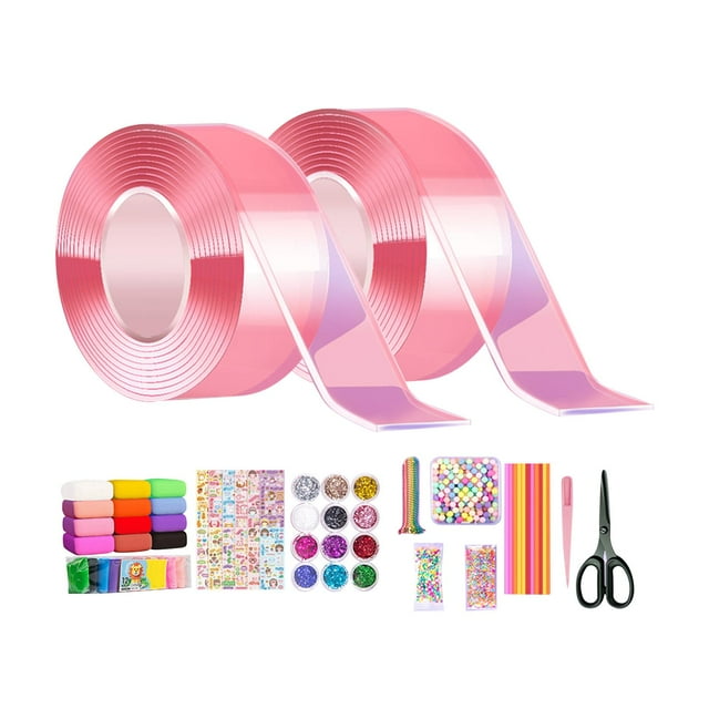 KLKCMS Blow Bubbles Double Sided Tape Sensory Toy Traceless Multipurpose Mounting Tape Sticky Tape for Adults Classroom DIY Craft Pinch Toy Making 2 Rolls w Full Tools