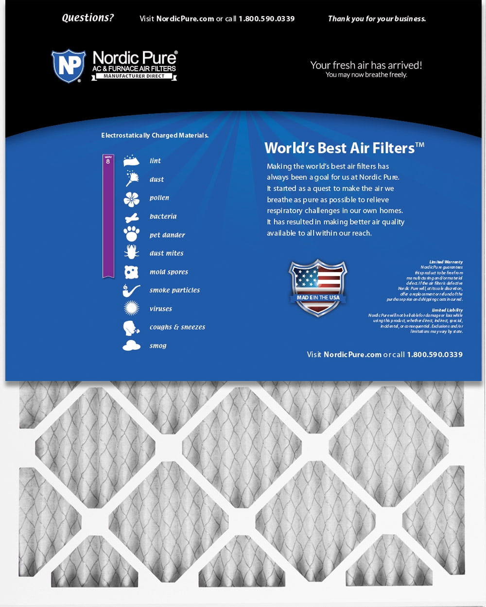 Nordic Pure 14x18x1 MERV 13 Tru Mini Pleat AC Furnace Air Filters 6 Pack