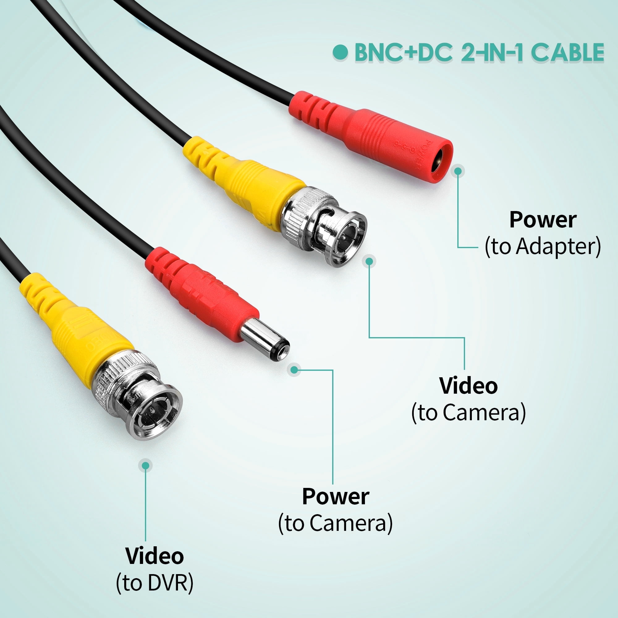 Yolmary 100ft Black BNC Video and Power Cable Wire Cord w/ Connector Compatible with CCTV Security Camera