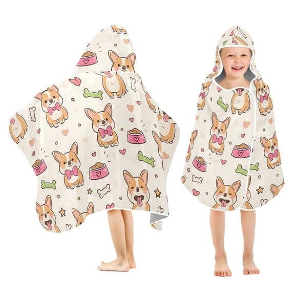 joogoo Cute Corgi Dogs Bones Kids Hooded Beach Towel Baby Bath Towel 23.5"x50"