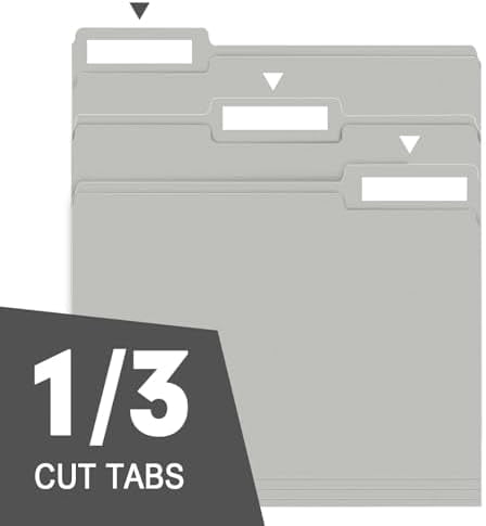 File Folder,  150 Pack 1/3 Cut Tab File Folders Letter Size, Grey, Folders with Tab, Great for Organizing and Easy File Storage
