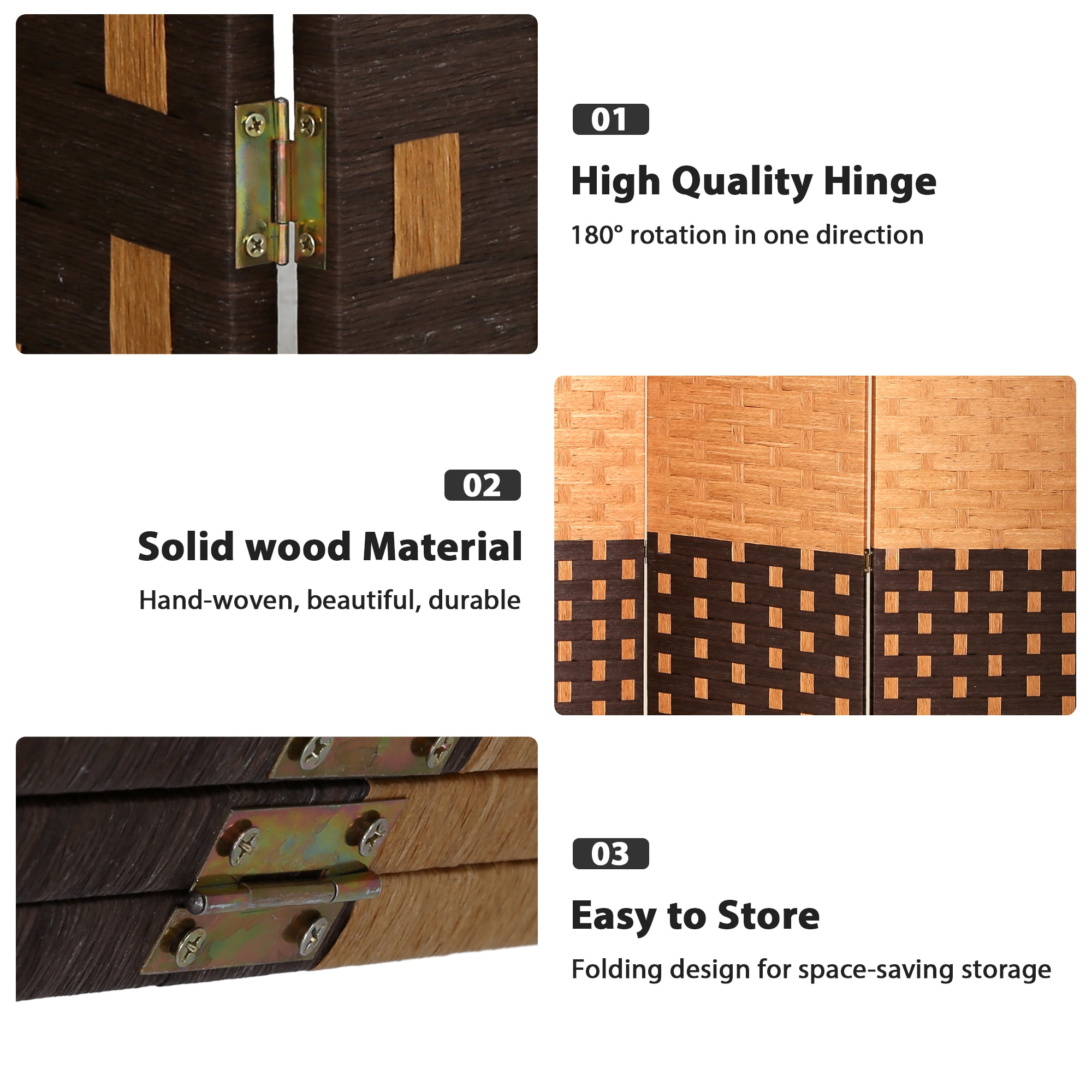 CL.HPAHKL 4 Panels Room Divider and Folding Privacy Screen, 6 ft Tall Wood Mesh Hand-Woven Design Wall Divider, Partition Room Dividers for Home Office Restaurant Bedroom