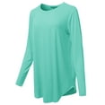 thumbnail image 2 of A2Y Women's Premium Solid Long Sleeve Round Hem Crew Neck Top Shirt Blue Mint 1XL, 2 of 7