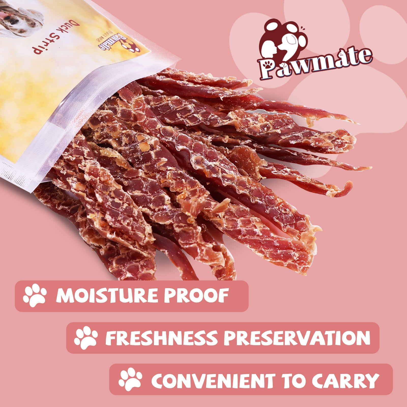 (3 pack) Pawmate Duck Jerky Dog Treats, Premium Jerky Healthy Snacks for Small Medium Large Dogs, 27-30ct Bag