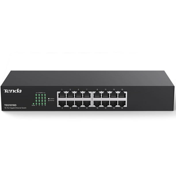 Tenda TEG1016D Switch Gigabit Ethernet de 16 Puertos, 10/100/1000 Mbps, Capacidad de Comunicación 32