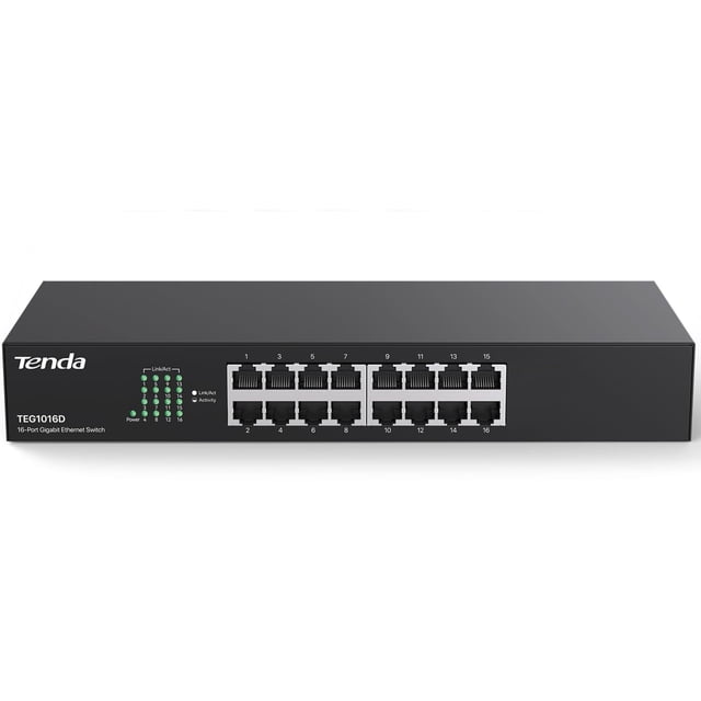 Tenda TEG1016D Switch Gigabit Ethernet de 16 Puertos, 10/100/1000 Mbps, Capacidad de Comunicación 32