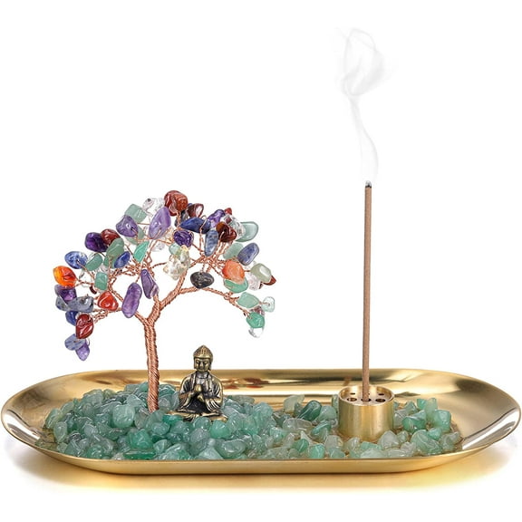 Incense Holder, Crystal Incense Burner Holder 7 Chakra Crystal Incense Sticks Holder Yoga Meditation and Home Decor