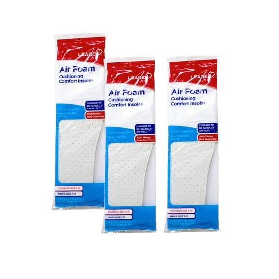 3 Pack - Leader Double Air Foam Insoles Extra Thick Cool & Dry Cushions, 1 Pair
