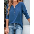 thumbnail image 4 of Cupshe Women's Slub Knit Scalloped Hem Long Sleeve Blue Henley Tee, 4 of 5