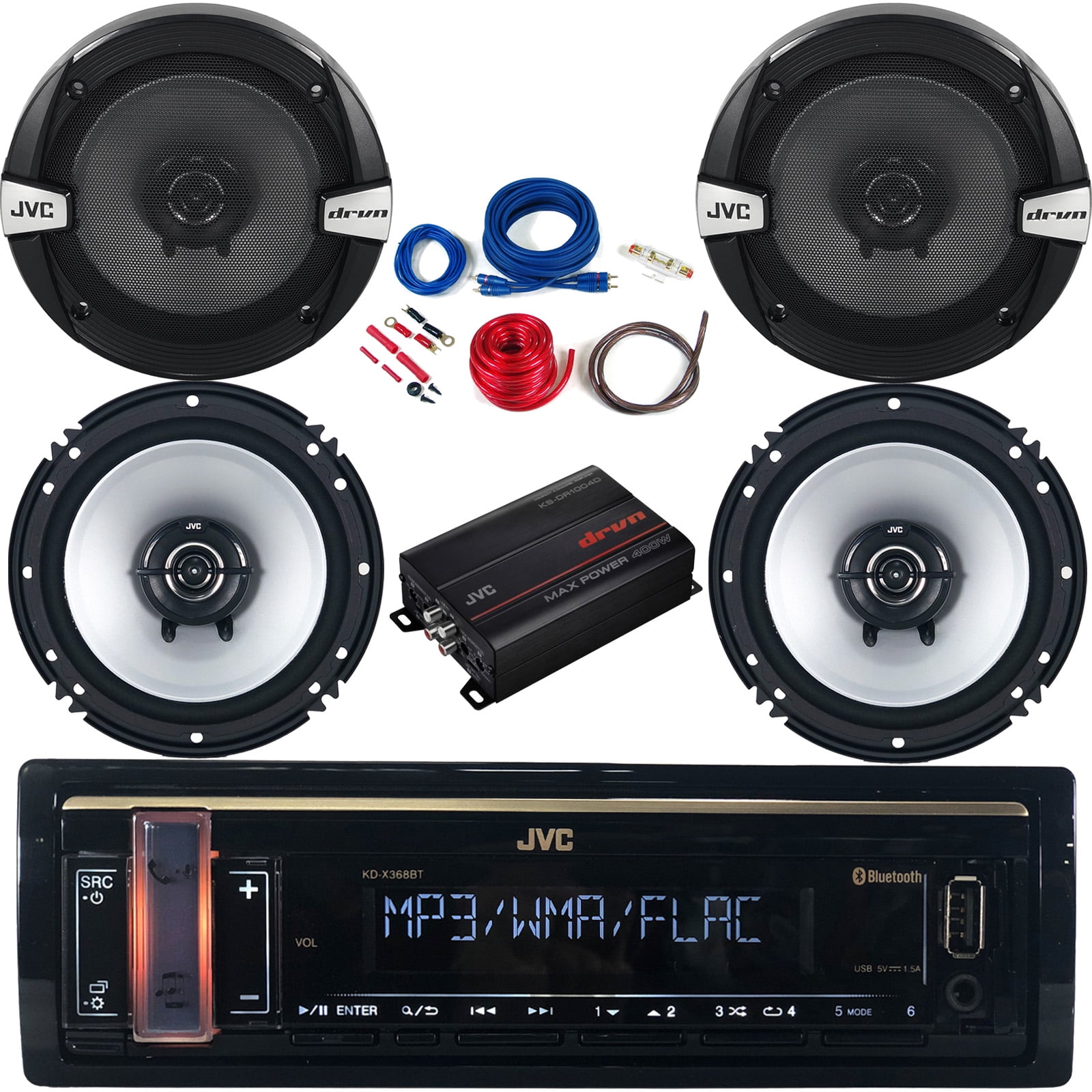 JVC Single DIN Digital Media USB AUX Bluetooth AM/FM Stereo Car Audio Receiver Bundle Combo with