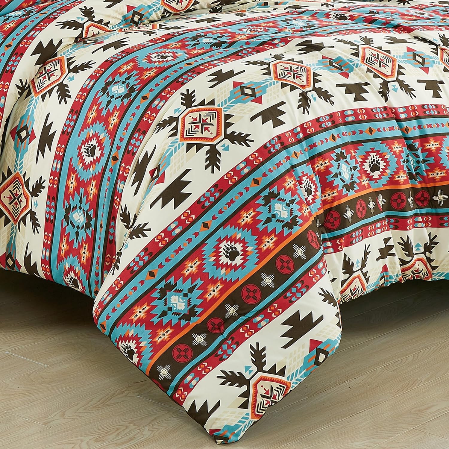 Chezmoi Collection Tona 2-Piece Southwestern Geometric Motif Comforter Set, Multicolor Red Brown Blue Cream Printed Washed Microfiber Bedding, Twin