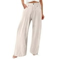 thumbnail image 2 of WREESH Womens Wide Leg Pants Casual High Waist Loose Pocket Straight Buttons Long Pants Beige, 2 of 5