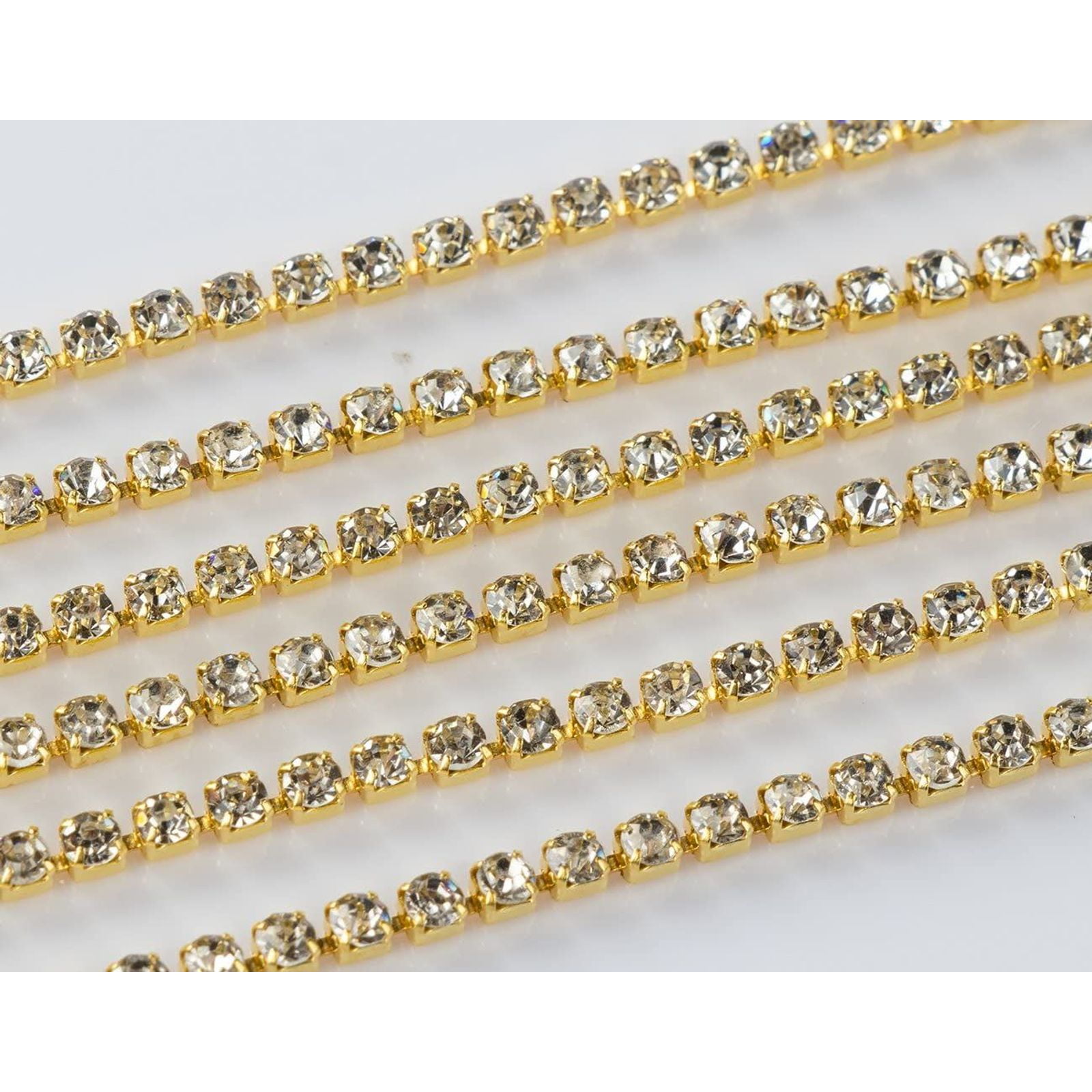 Details about   2-10 yards Yellow coffee crystal glass rhinestone close Silver chain Applique 
