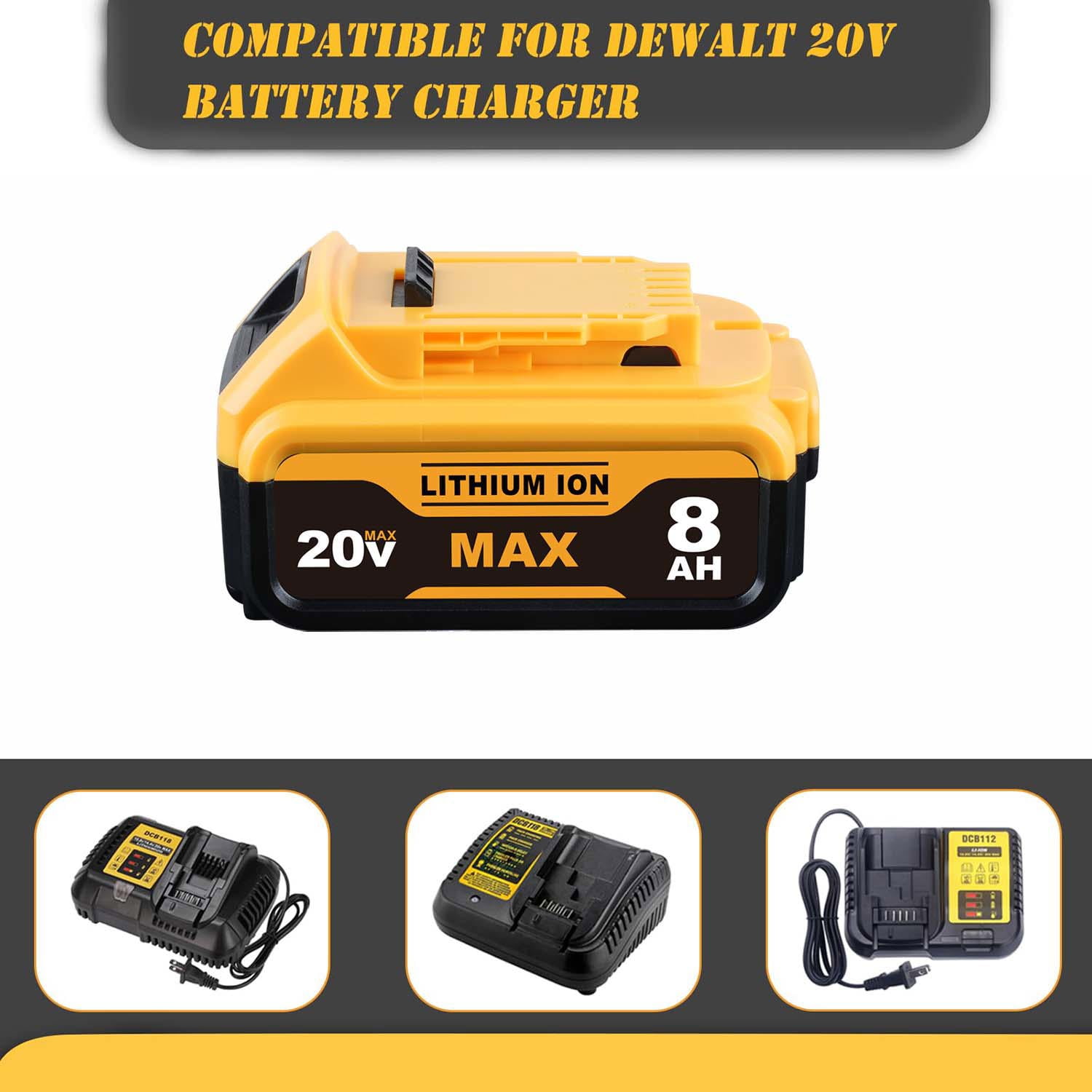 Persever 2-Pack 20V 8000mAh DCB200 Replacement for Dewelt 20V MAX Li-on Battery - Compatible with DCB205 DCB206 DCB207 DCB201 and Cordless Tools, High Capacity & Long-Lasting Power
