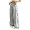 thumbnail image 2 of Ofreoo Women Elastic Mid Waist Lace Up Pocket Spliced Solid Color Cargo Pants Long Pants, 2 of 6