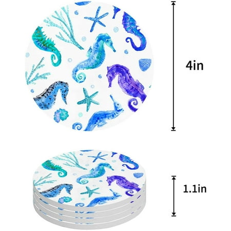 

ZHANZZK Watercolor Seahorse Set of 6 Round Coaster for Drinks Absorbent Ceramic Stone Coasters Cup Mat with Cork Base for Home Kitchen Room Coffee Table Bar Decor